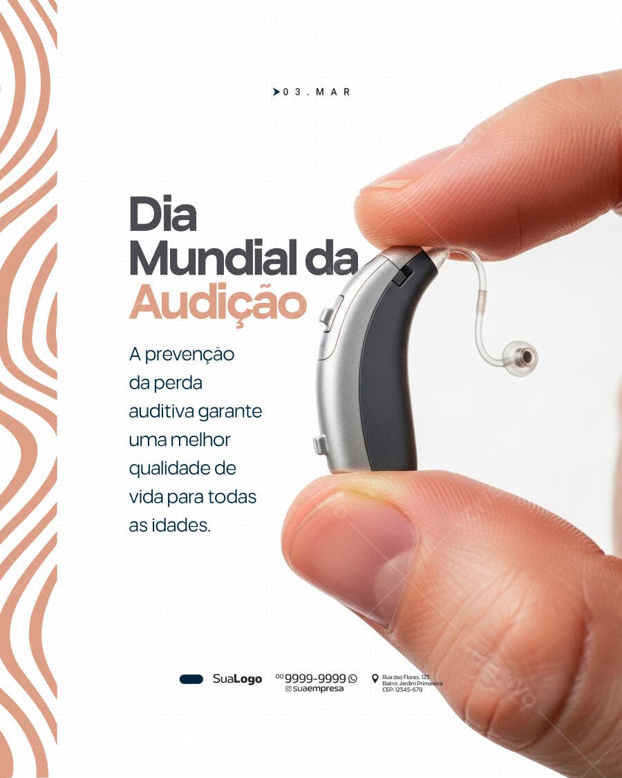 Post Dia Mundial da Audição Clínica Médica PSD Editável