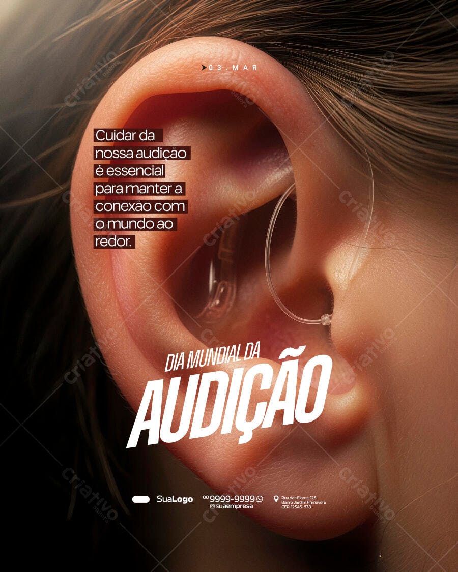 Post Dia Mundial da Audição Clínica Médica PSD Editável
