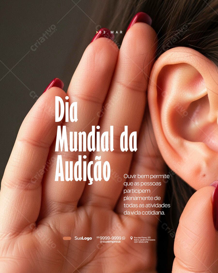 Post Dia Mundial da Audição Março Clínica Médica PSD Editável