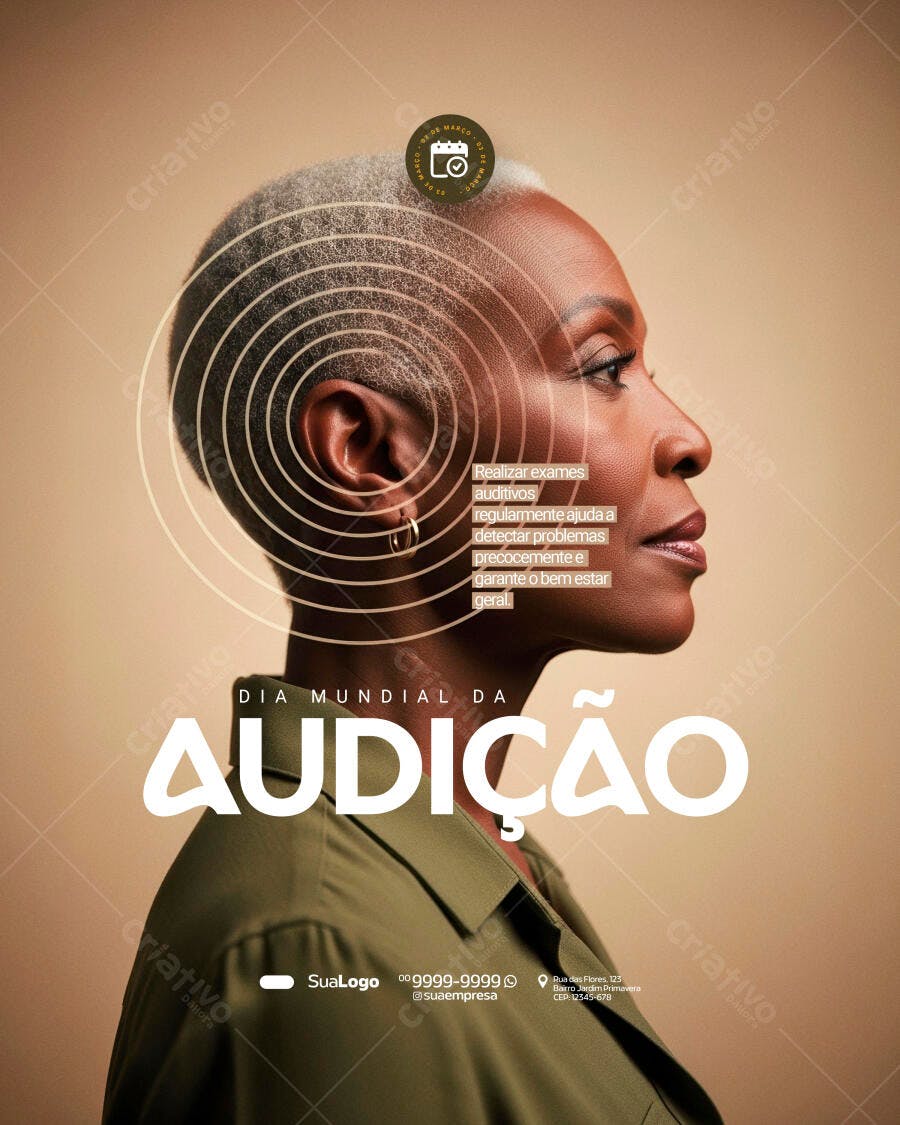 Post Dia Mundial da Audição Clínica Médica PSD Editável