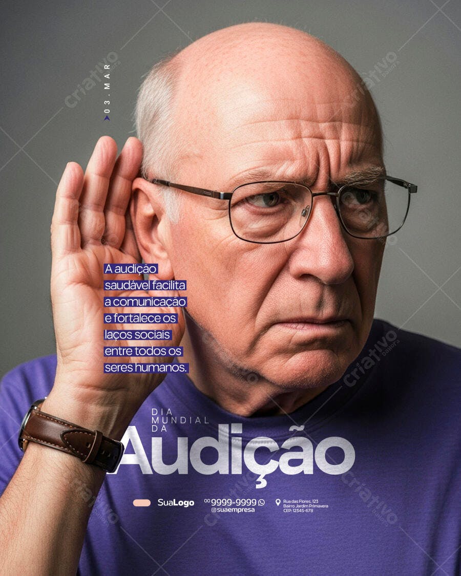 Post Dia Mundial da Audição Saúde PSD Editável