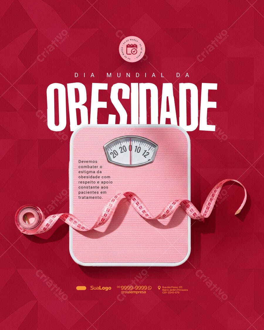 Post Instagram Dia Mundial da Obesidade Saúde PSD Editável