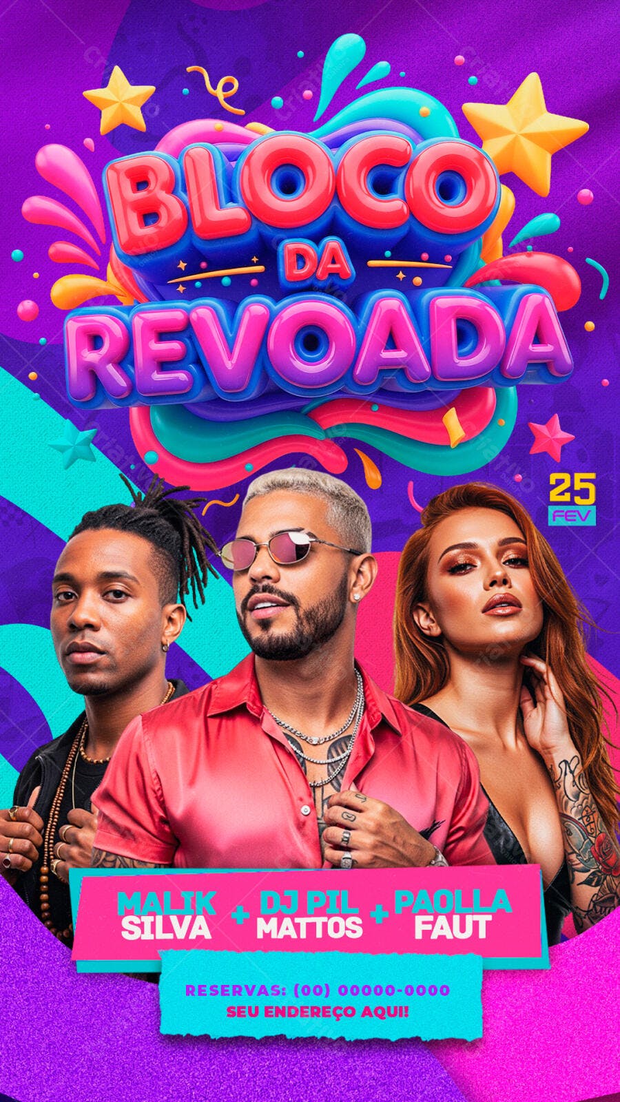 Flyer Bloco da Revoada Carnaval Fevereiro PSD Editável