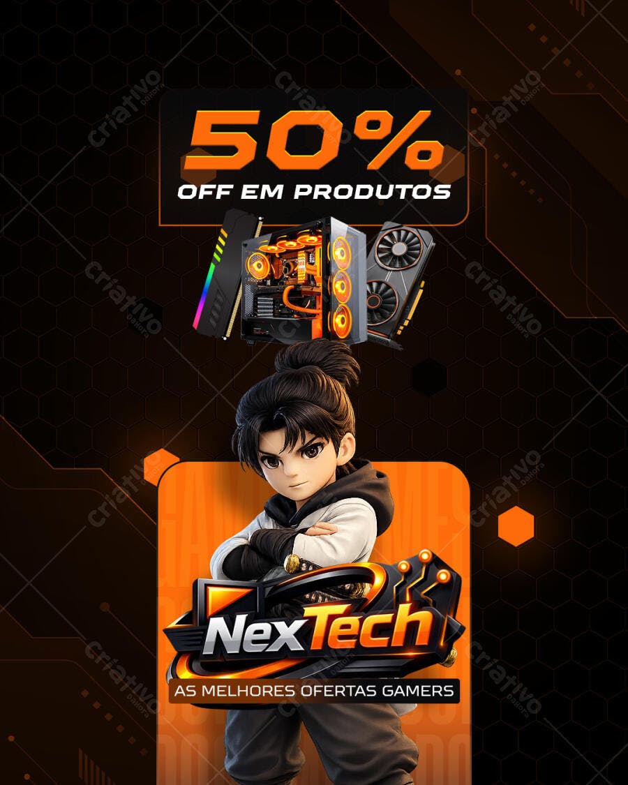 Post Instagram Loja Gamer NexTech Promoção 50% OFF PSD Editável
