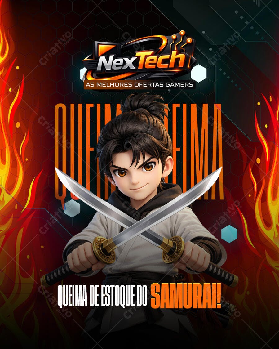 Post Instagram Queima de Estoque Gamer Samurai PSD Editável