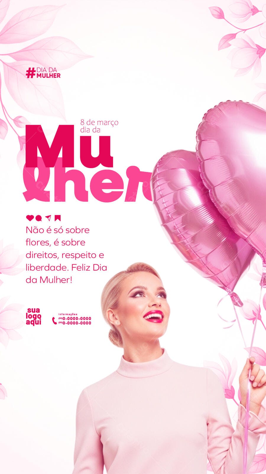 Story Dia da Mulher 8 de Março Rosa PSD Editável