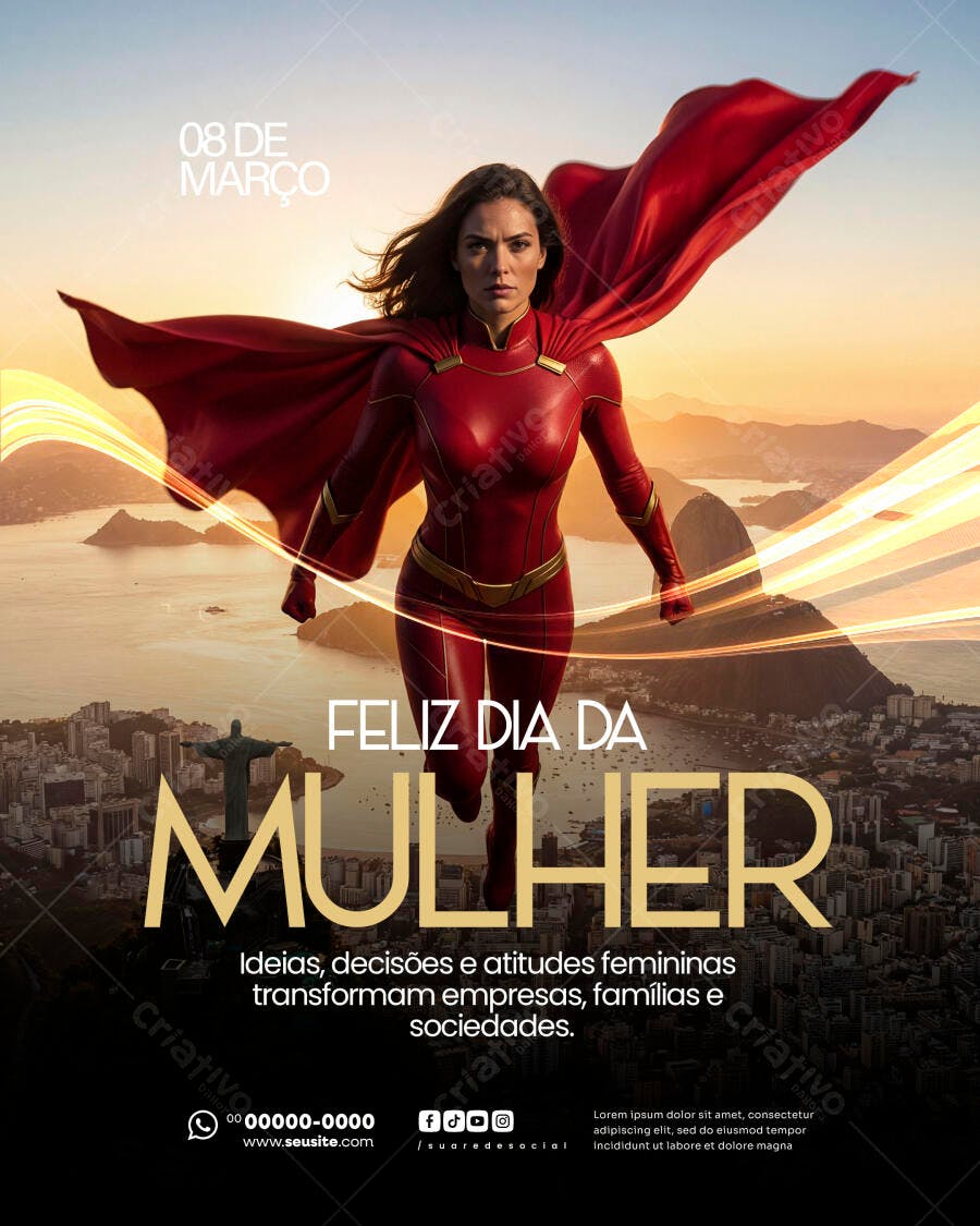 Post Dia Internacional da Mulher 8 de Março PSD Editável