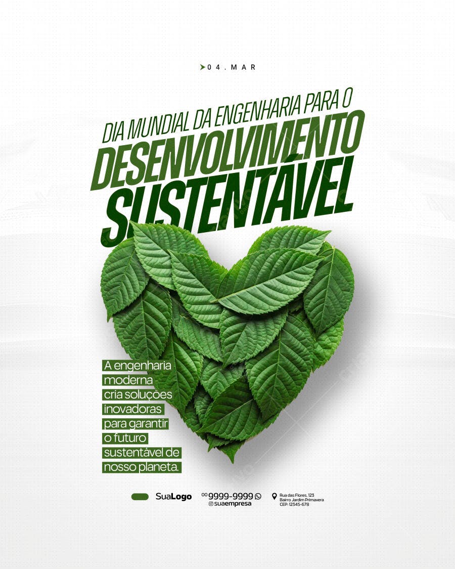 Post Social Media Dia Mundial Engenharia Sustentável PSD Editável