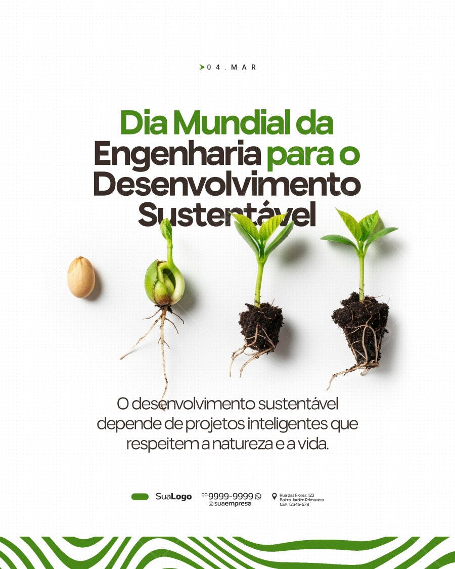 Post Instagram Dia Mundial Engenharia Sustentável PSD Editável