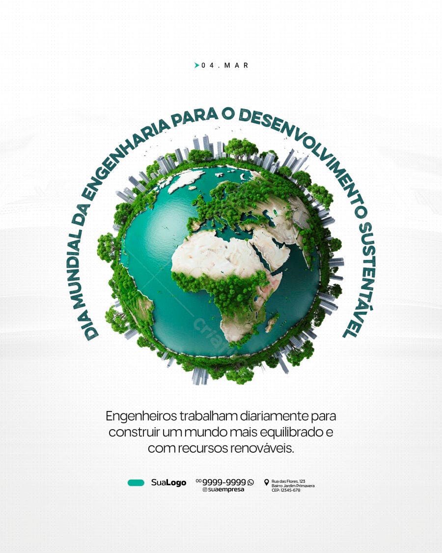 Post Dia Mundial Engenharia Desenvolvimento Sustentável PSD Editável
