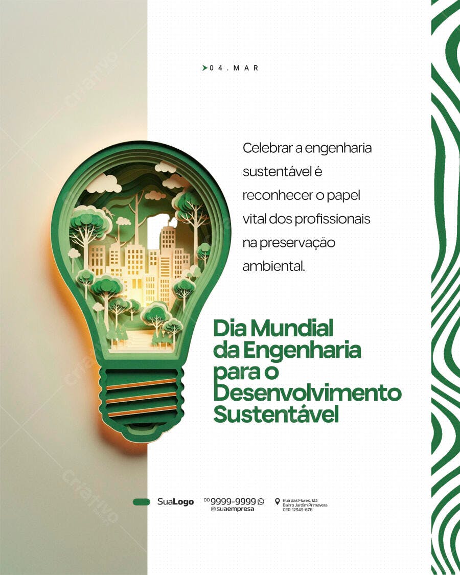 Post Dia Mundial Engenharia Sustentável PSD Editável
