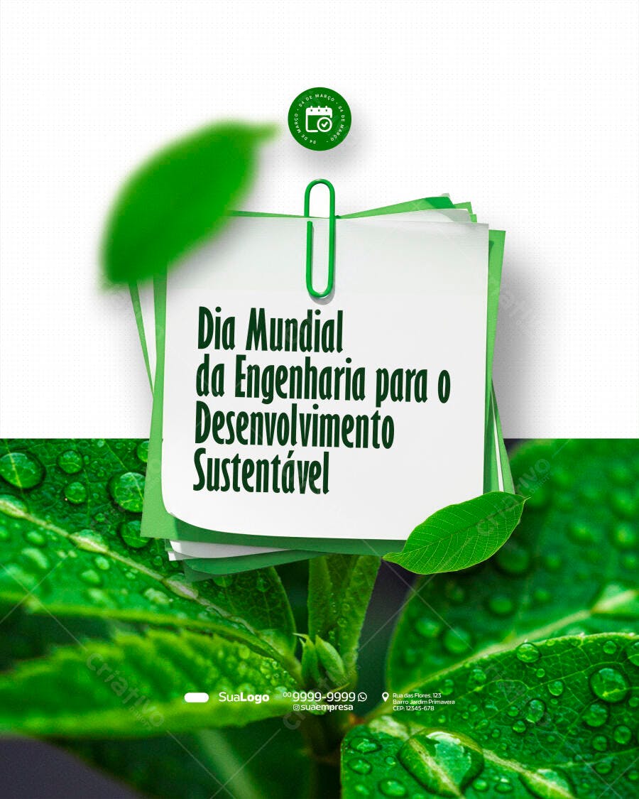 Post Dia Mundial Engenharia Desenvolvimento Sustentável PSD Editável