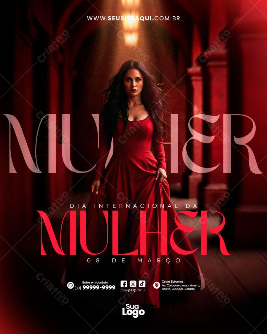 Flyer Dia Internacional da Mulher 8 de Março PSD Editável