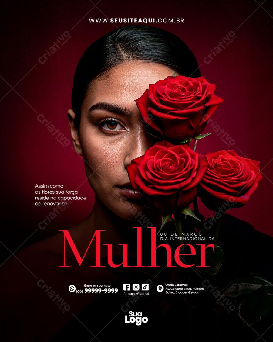 Post Dia Internacional da Mulher 8 de Março PSD Editável