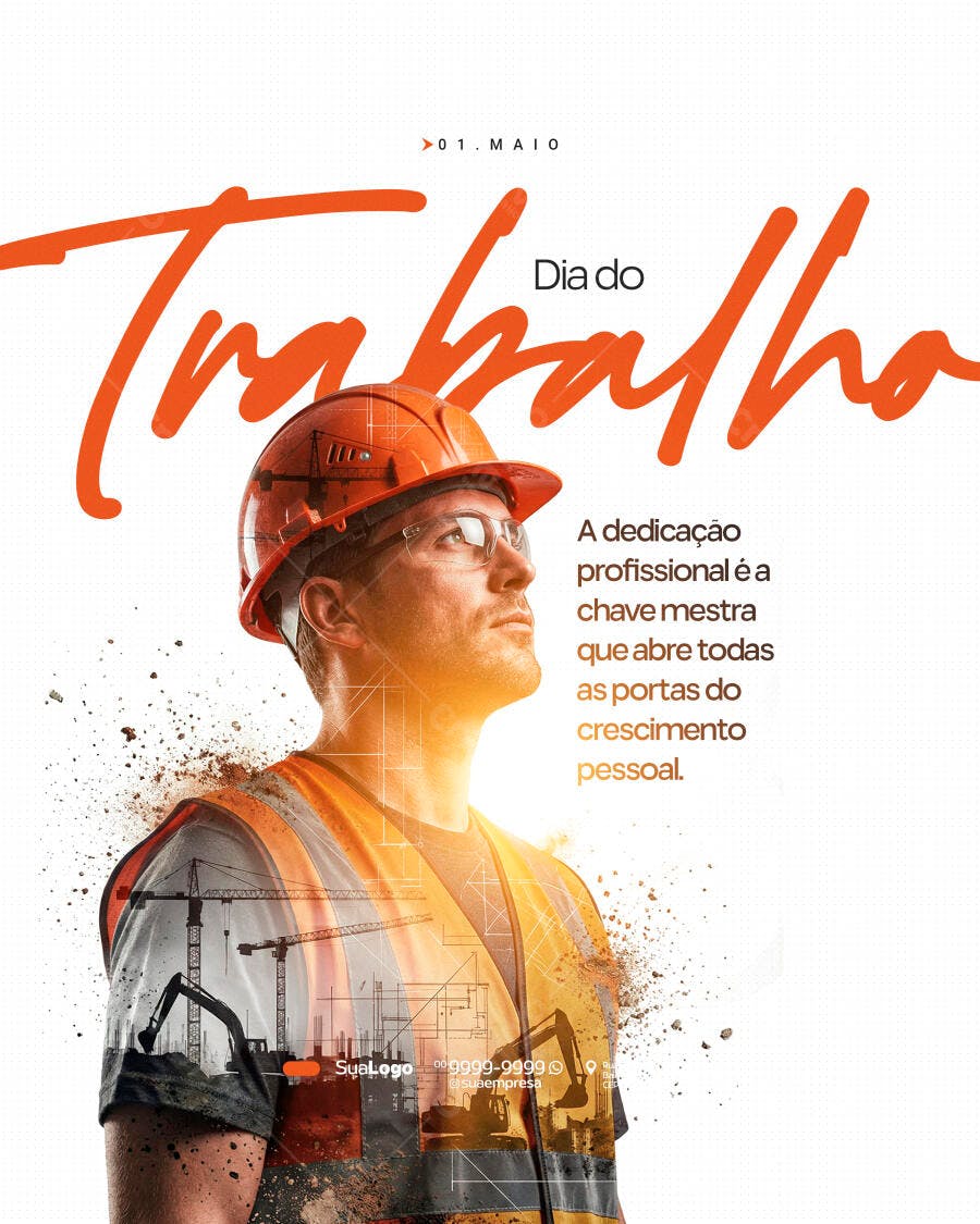 Post Dia do Trabalho 1 de Maio Construção PSD Editável