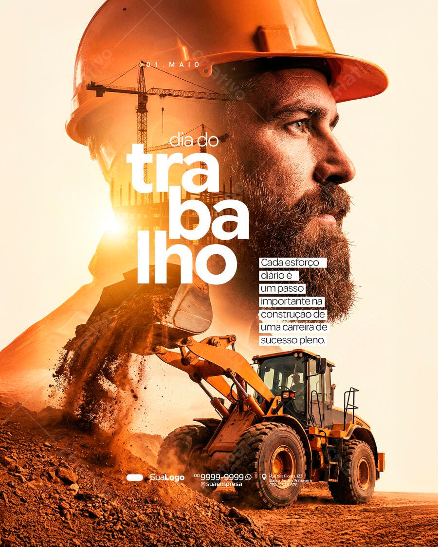 Post Dia do Trabalho 1 de Maio Construção PSD Editável