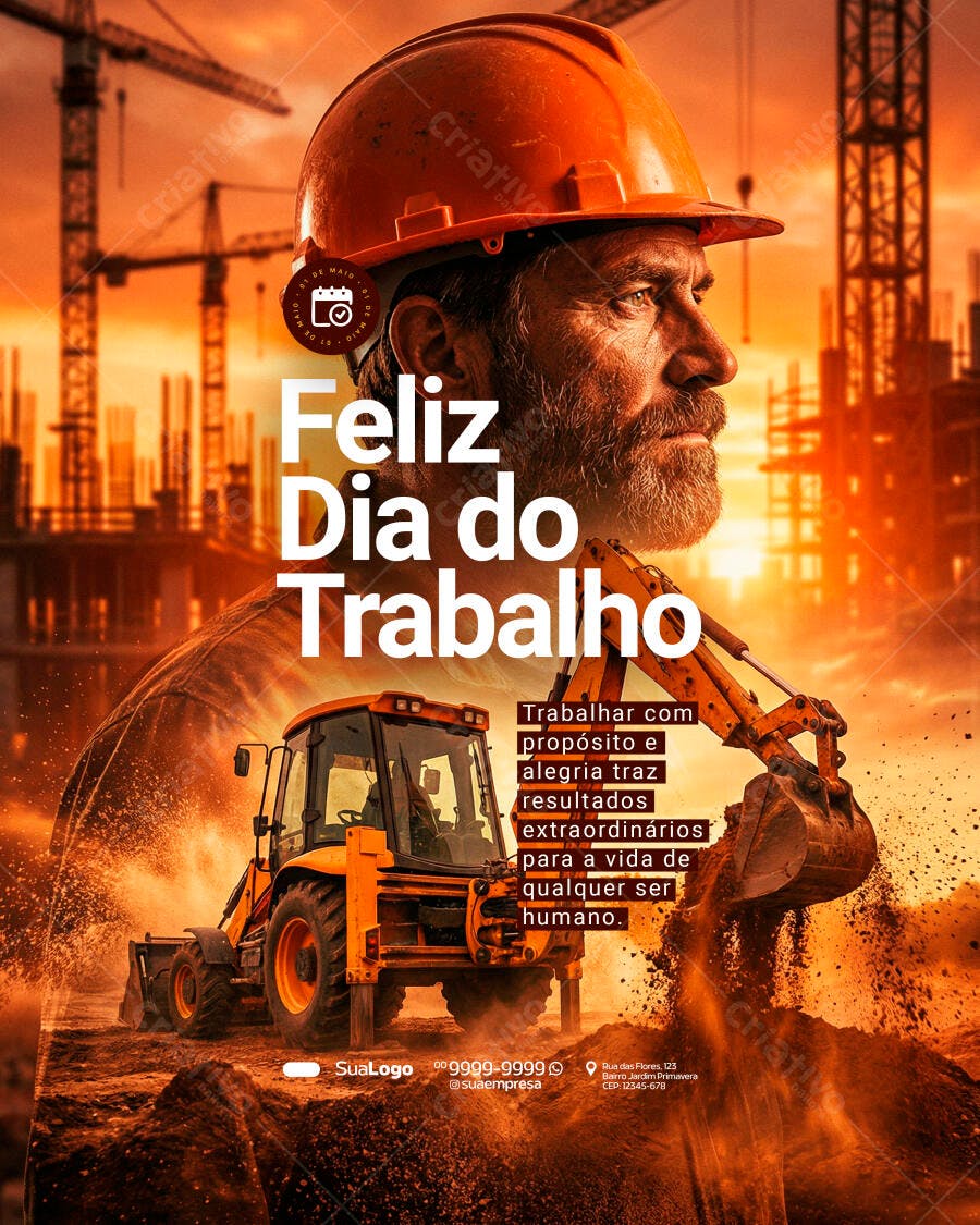 Post Dia do Trabalho 1 de Maio Construção PSD Editável