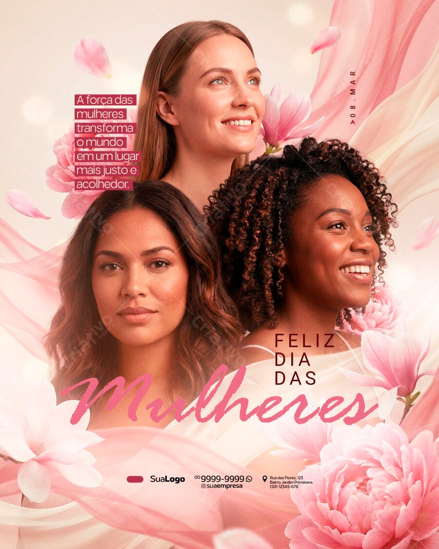 Flyer Dia Internacional da Mulher 8 de Março PSD Editável