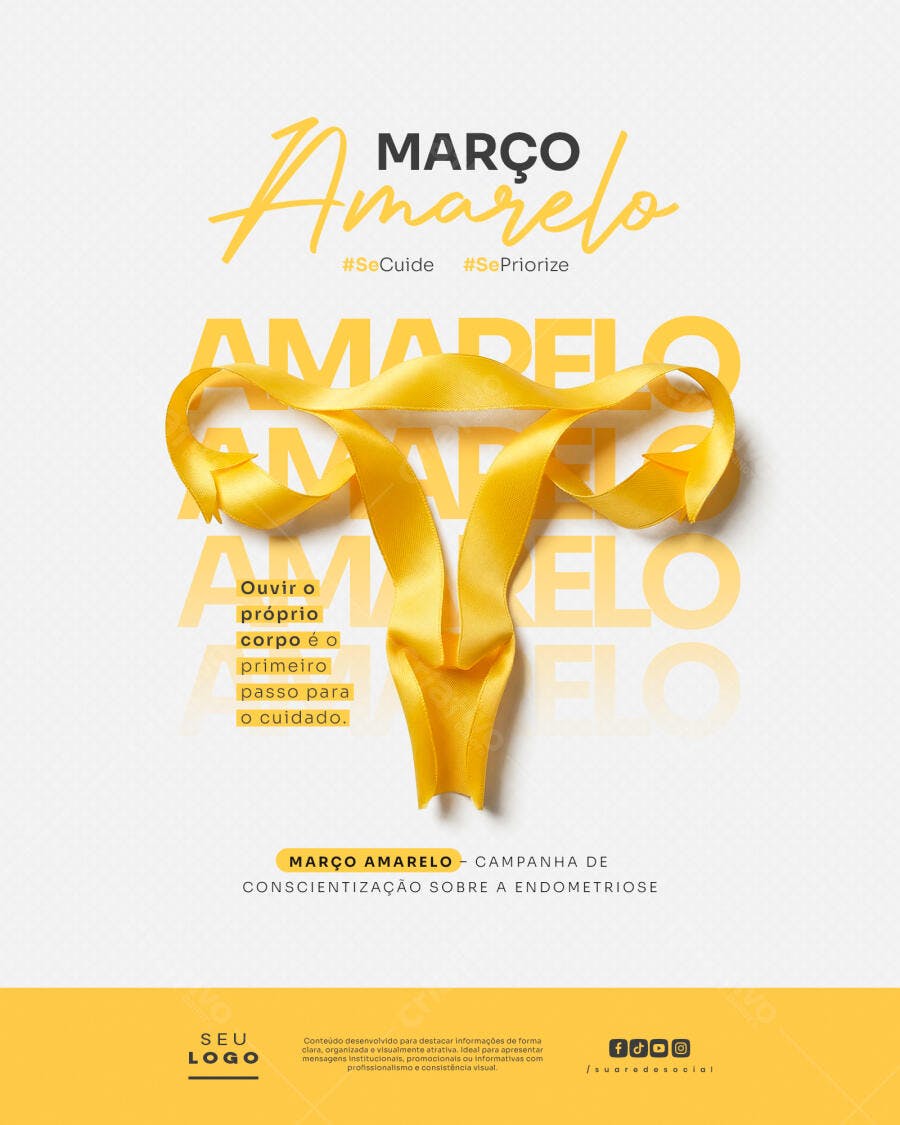 Post Março Amarelo Conscientização Endometriose PSD Editável