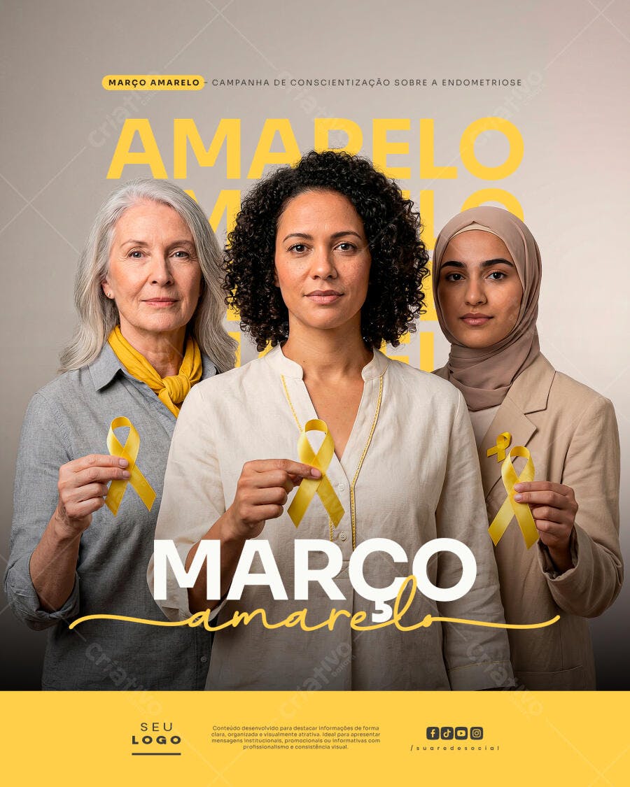 Post Março Amarelo Conscientização Endometriose PSD Editável
