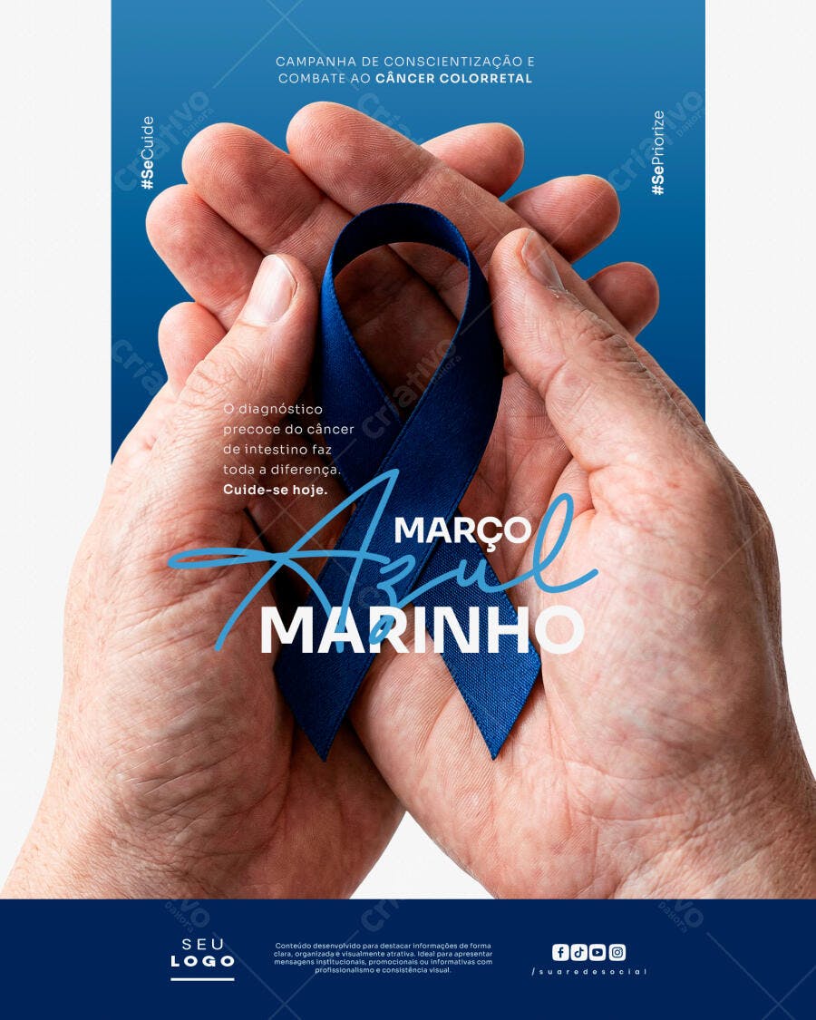 Post Março Azul Marinho Conscientização Câncer Colorretal PSD Editável