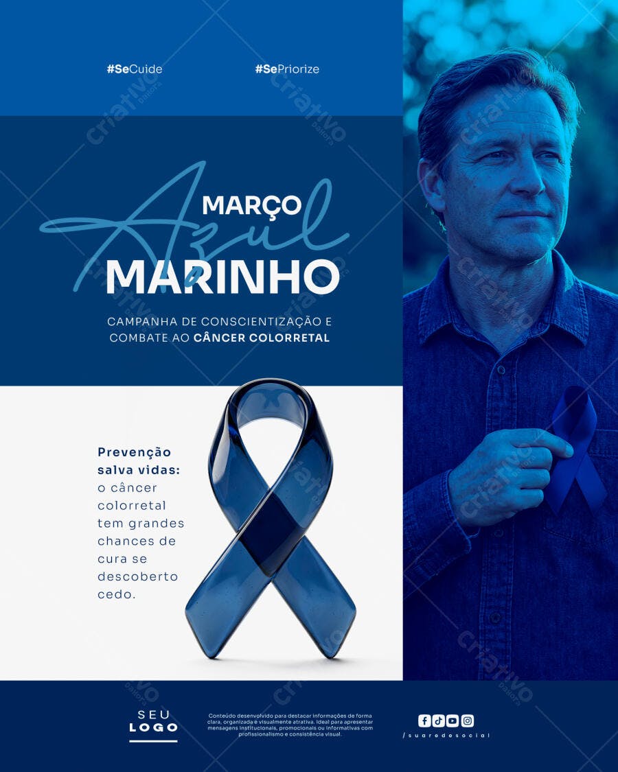 Post Março Azul Marinho Câncer Colorretal PSD Editável