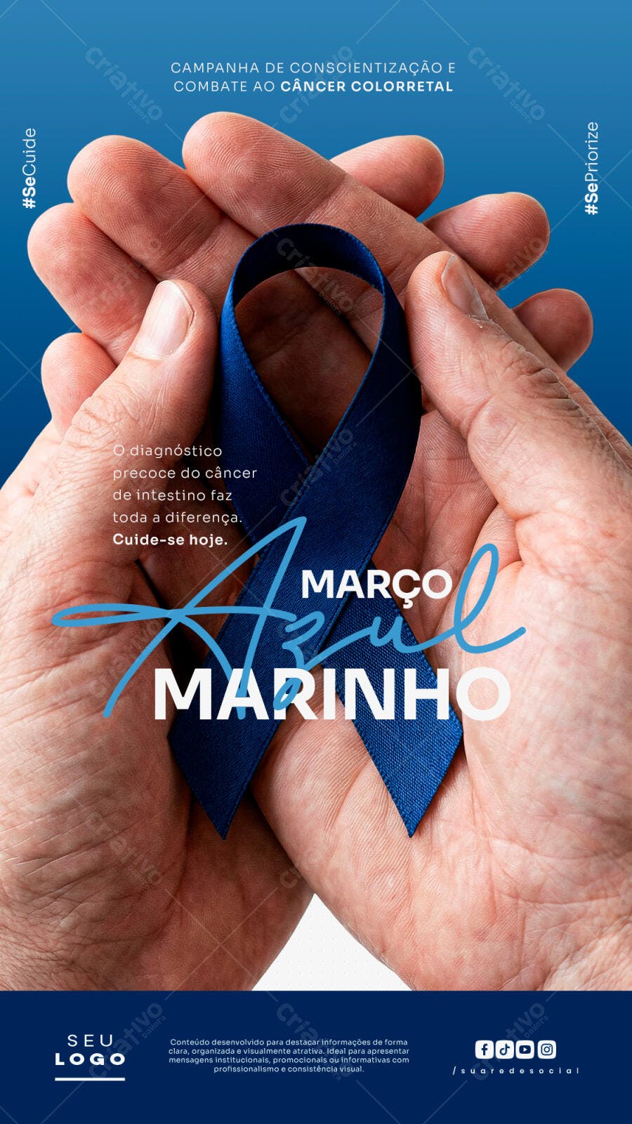 Post Instagram Março Azul Marinho Conscientização Câncer Colorretal PSD Editável