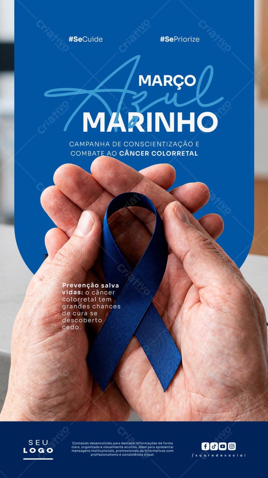 Post Março Azul Marinho Conscientização Câncer Colorretal PSD Editável