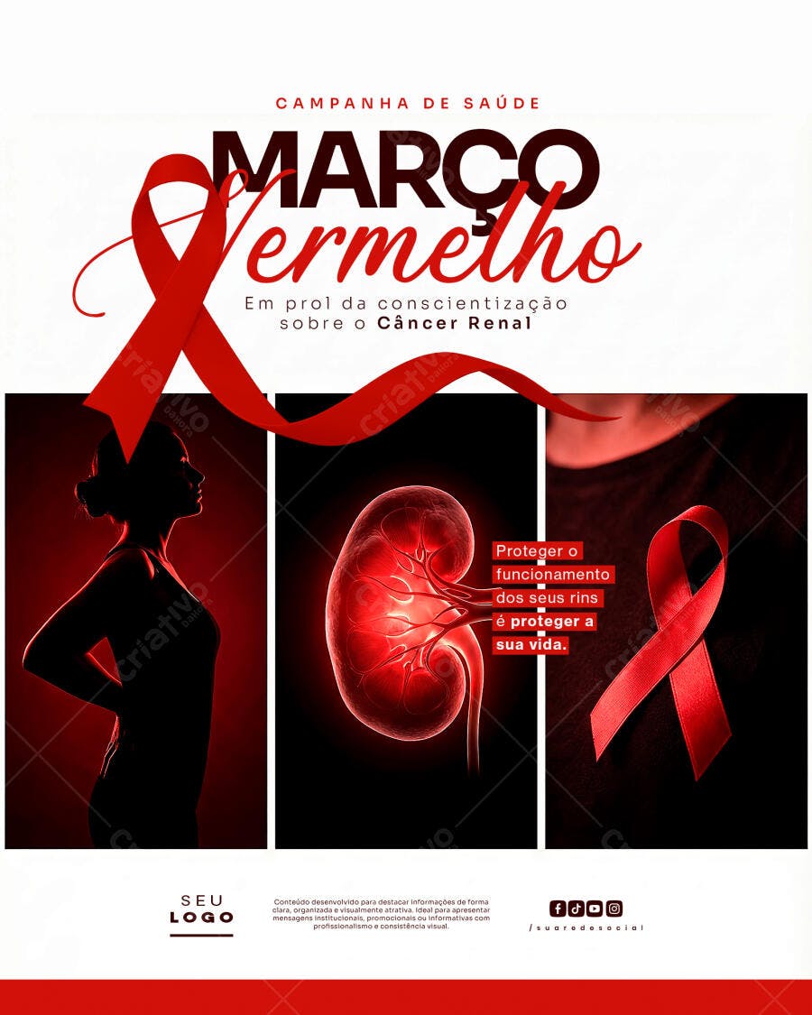 Post Março Vermelho Câncer Renal PSD Editável