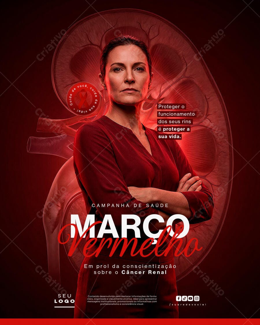 Post Instagram Março Vermelho Câncer Renal PSD Editável