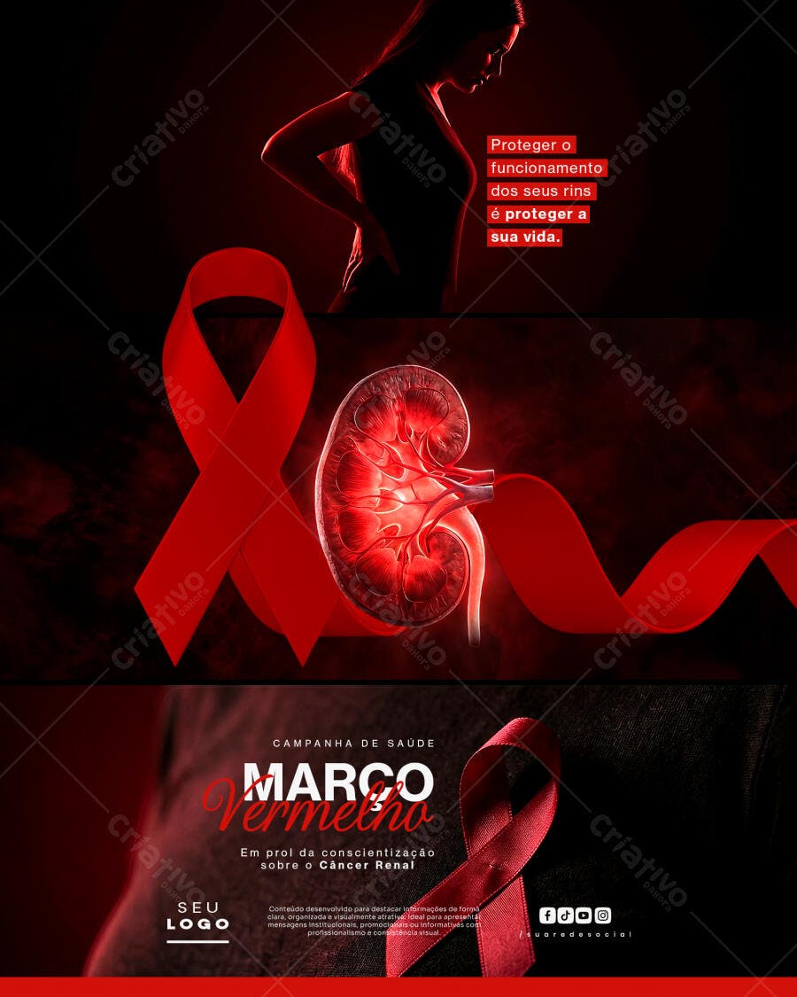 Post Instagram Março Vermelho Saúde Renal PSD Editável