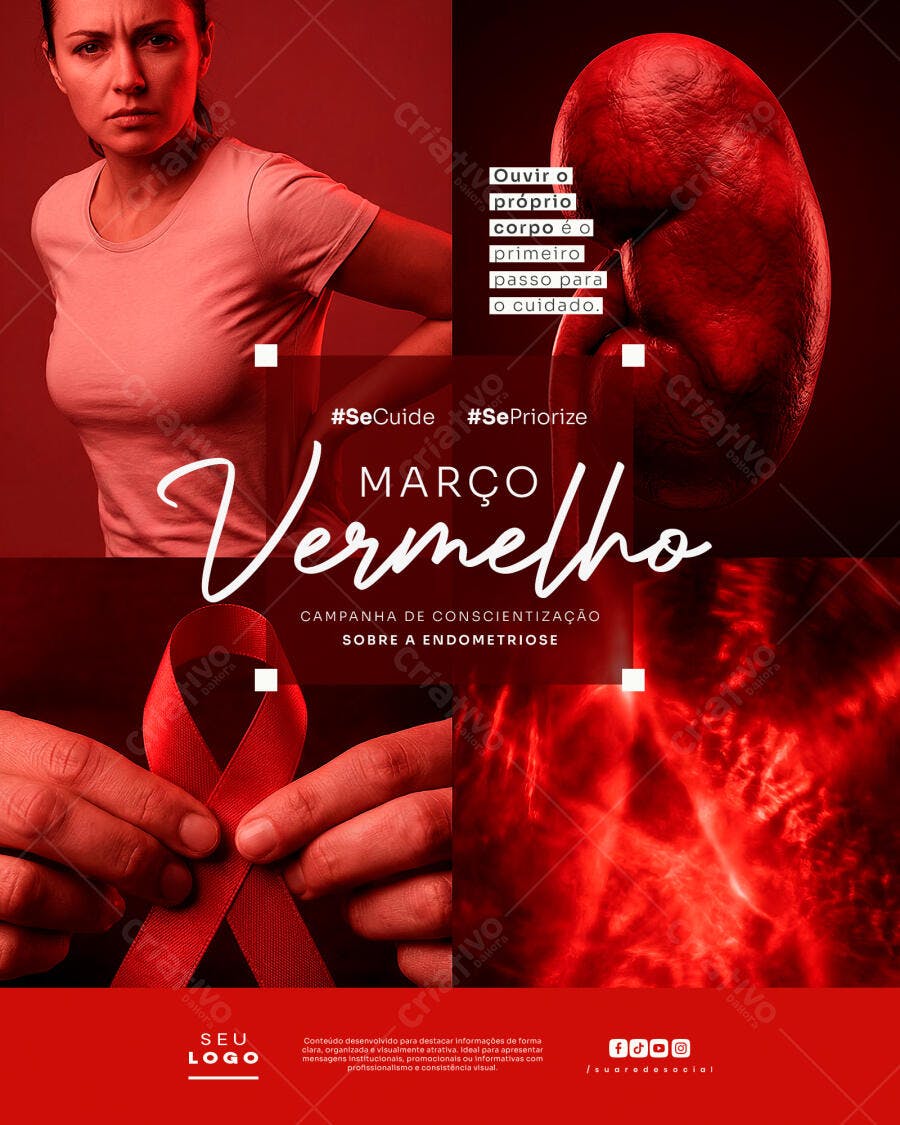 Post Março Vermelho Endometriose Campanha PSD Editável