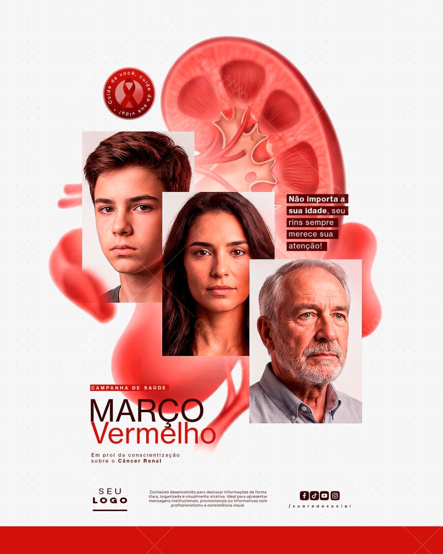 Post Março Vermelho Campanha Saúde PSD Editável
