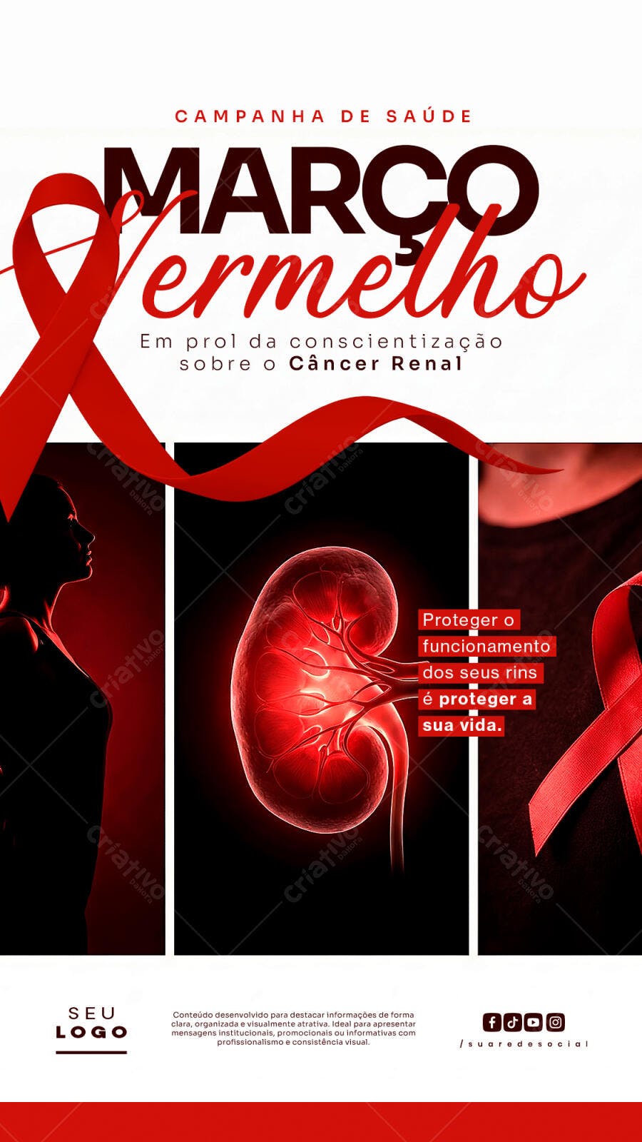 Post Instagram Março Vermelho Câncer Renal PSD Editável