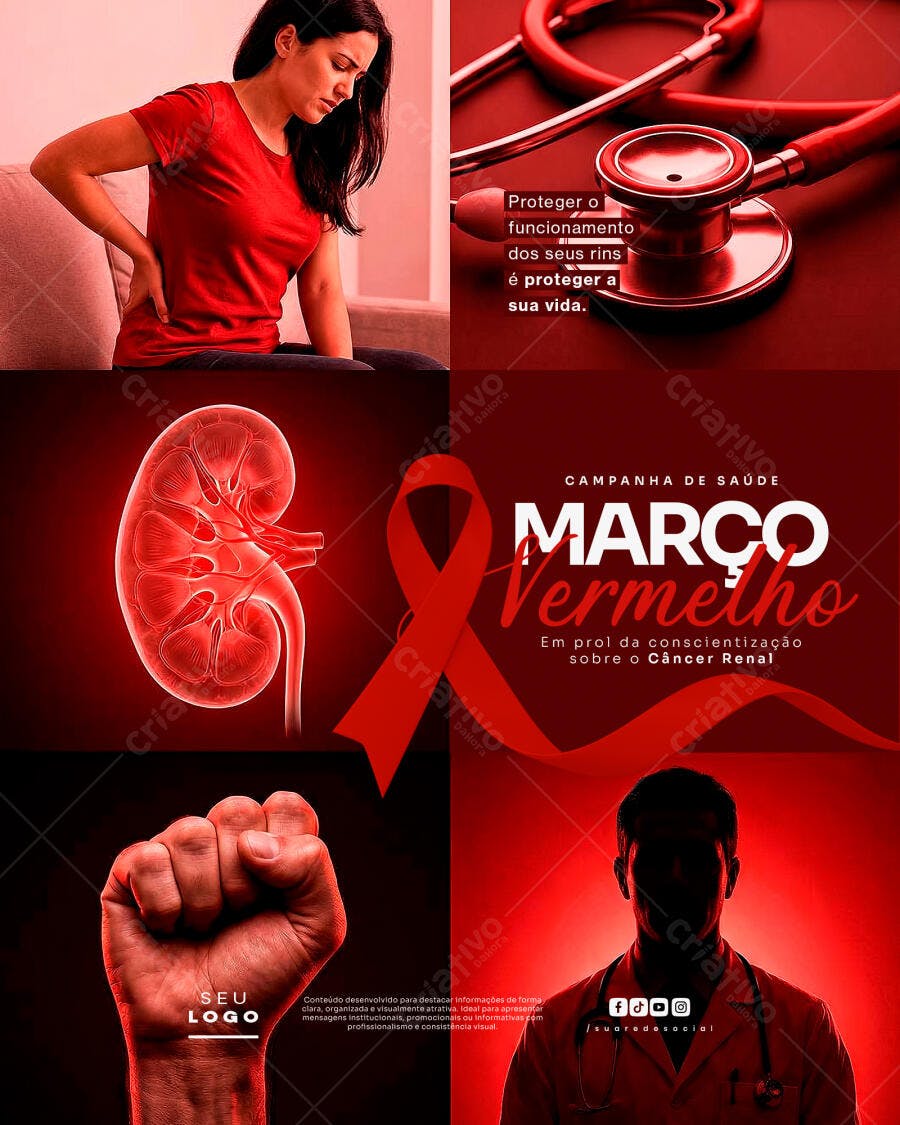 Post Instagram Março Vermelho Saúde Renal PSD Editável
