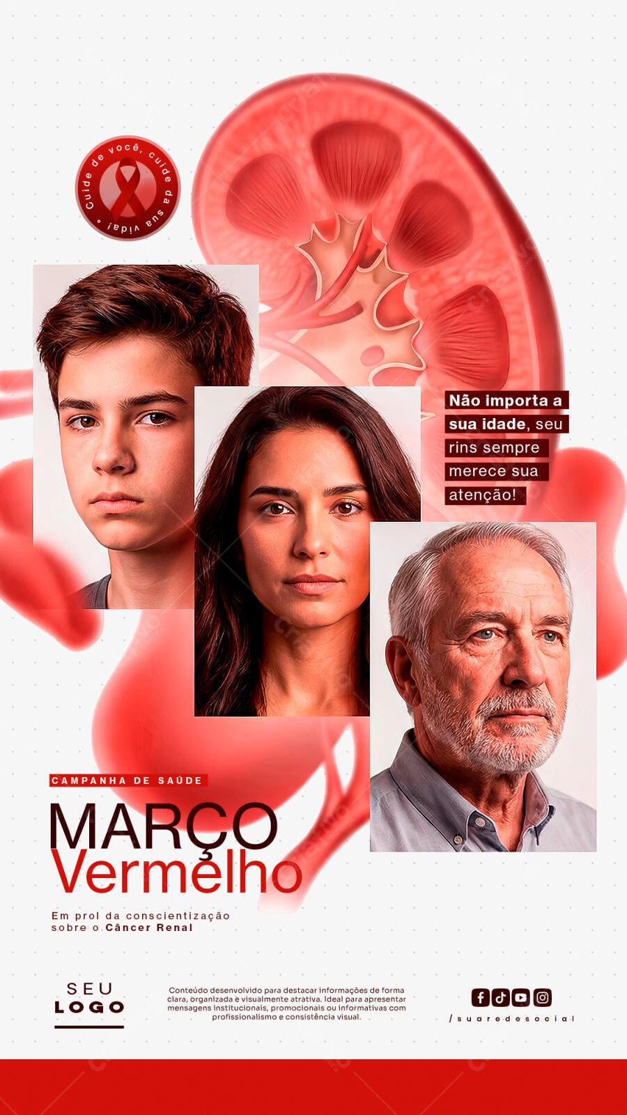 Post Instagram Março Vermelho Saúde Renal PSD Editável