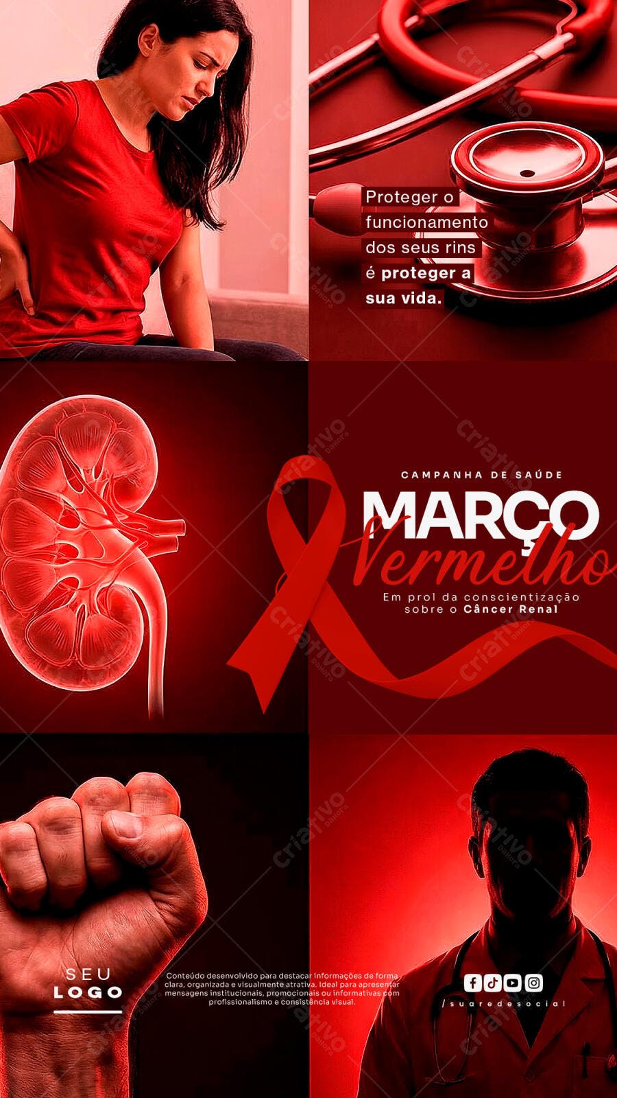 Posts Instagram Março Vermelho Saúde Renal PSD Editável