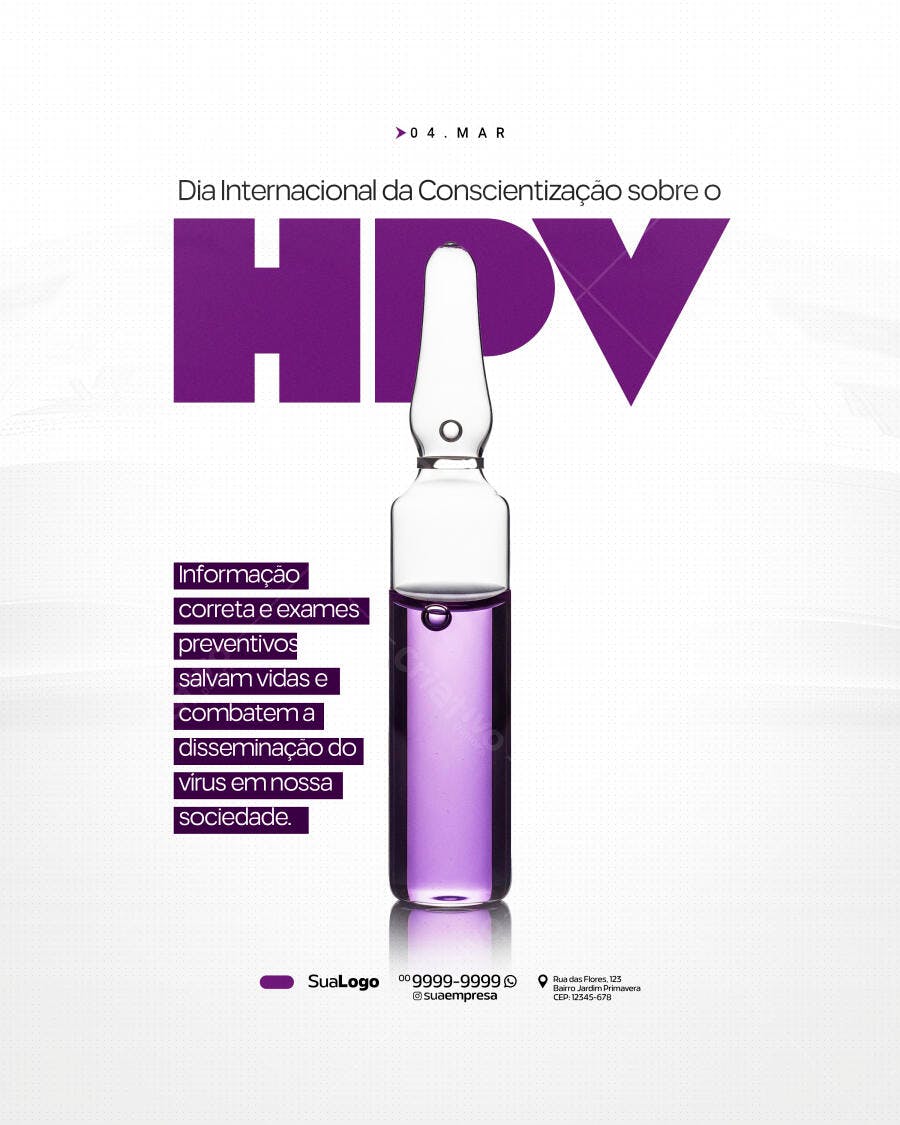 Post Instagram Dia Conscientização HPV Março PSD Editável