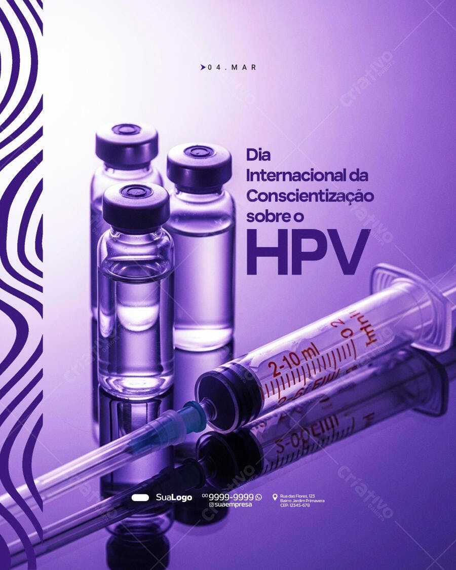 Post Instagram Dia Internacional Conscientização HPV Março PSD Editável