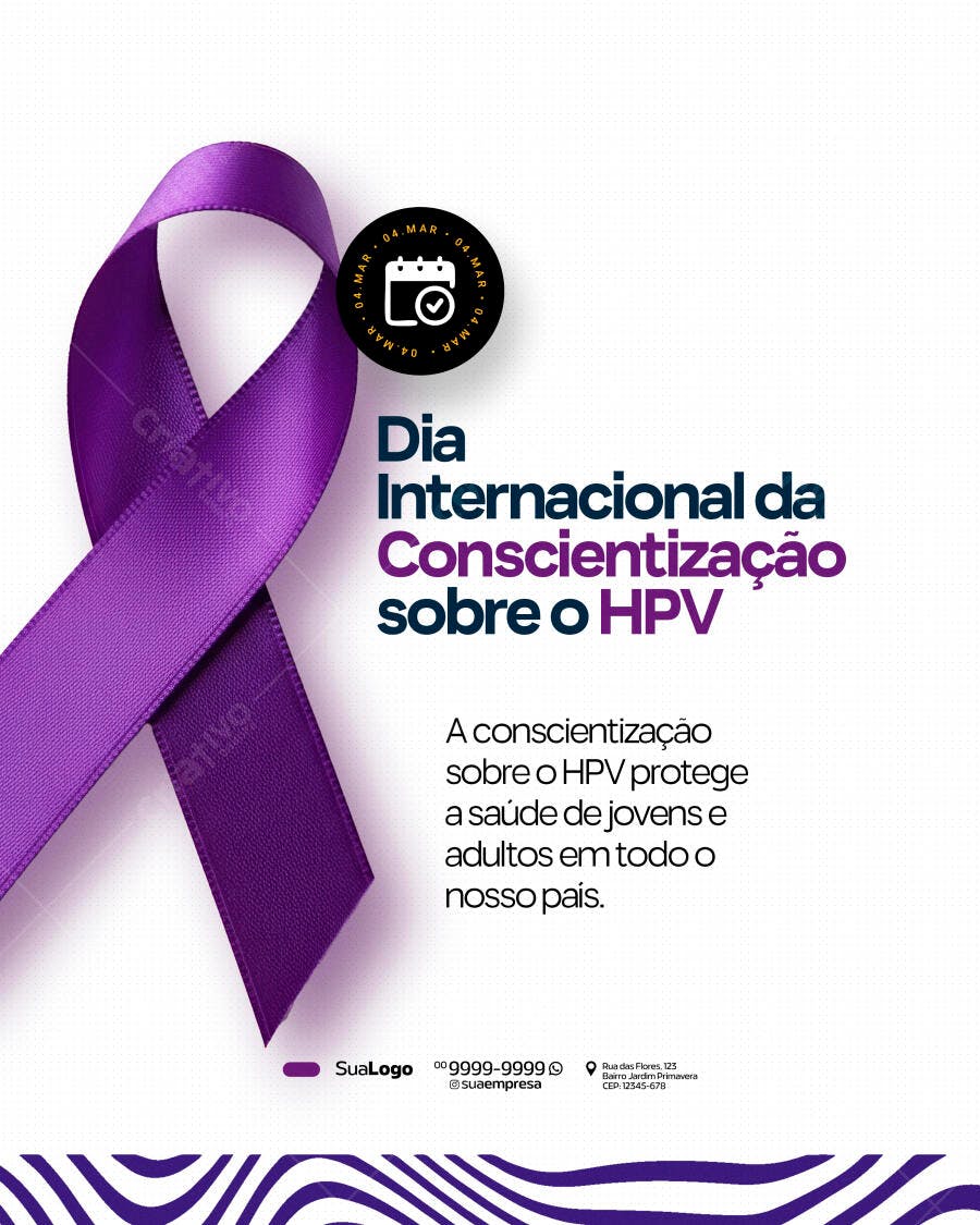 Post Instagram Dia Conscientização HPV Março PSD Editável