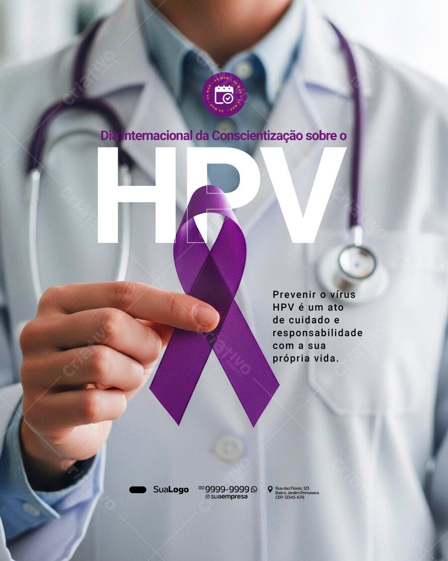 Post Instagram Dia Conscientização HPV Saúde PSD Editável