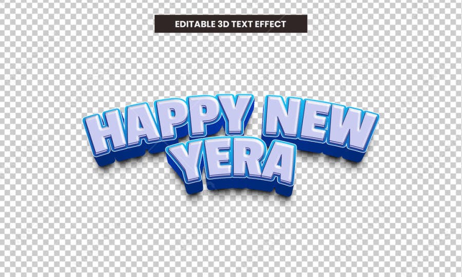 Efeito de Texto 3D Happy New Year PSD Editável Azul