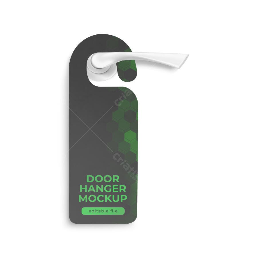 Mockup Door Hanger Maçaneta Branca Fundo Branco Editável