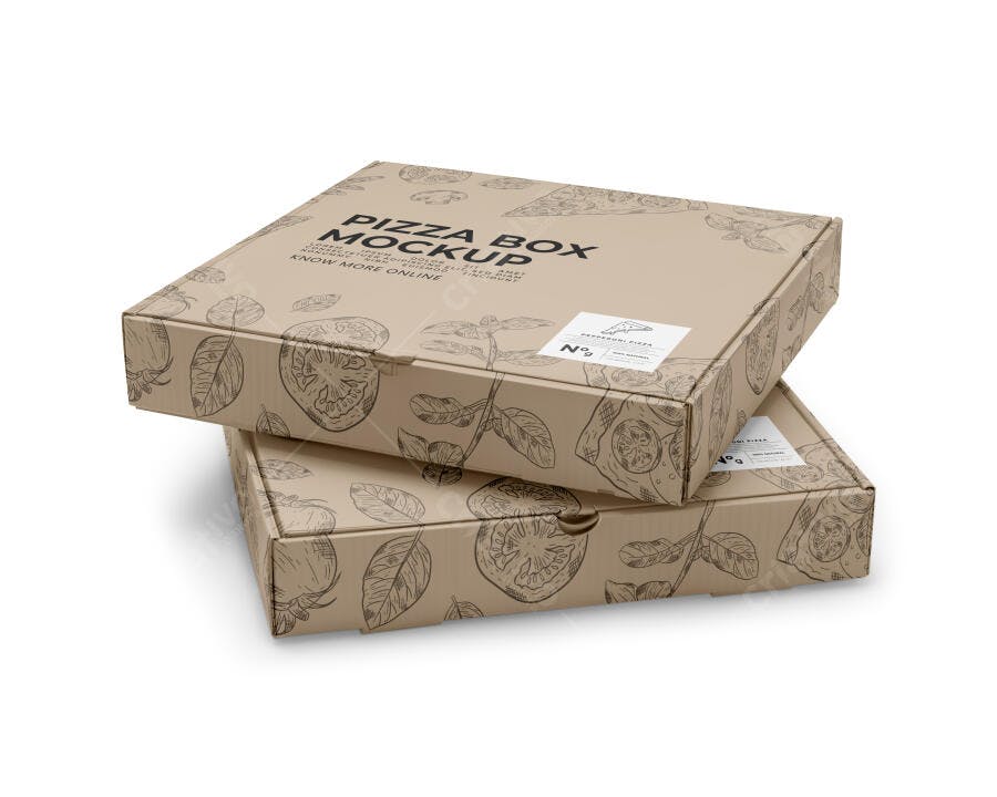 Mockup Caixa Pizza Kraft Empilhada 3/4 Editável