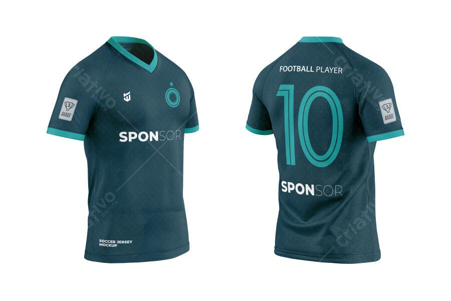 Mockup Camiseta Futebol Frente e Verso Fundo Branco Editável