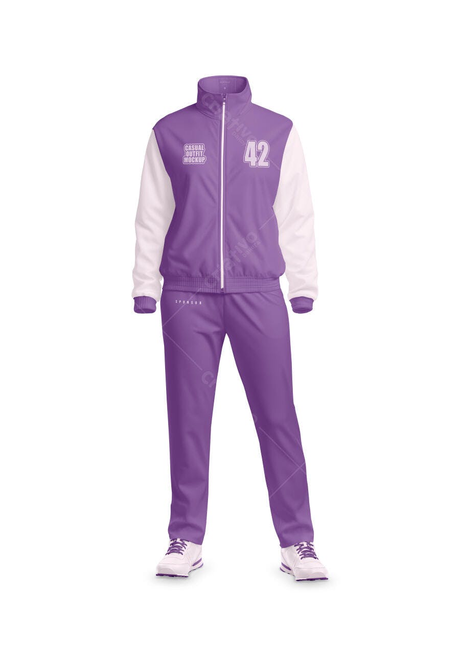 Mockup Agasalho Esportivo Roxo e Branco Frente Editável