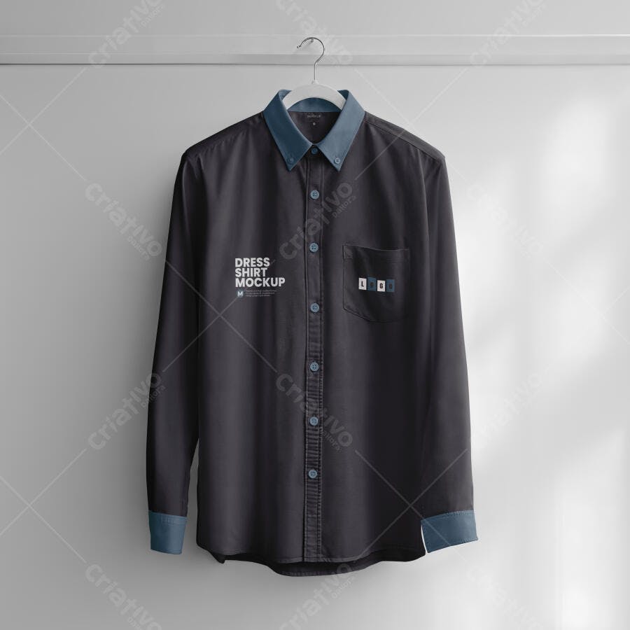 Mockup Camisa Social Manga Longa Preta Cabide Editável