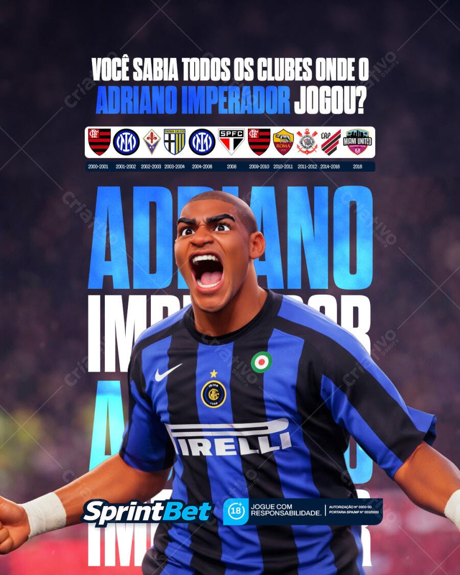 Post Instagram Esporte Futebol Adriano Imperador PSD Editável