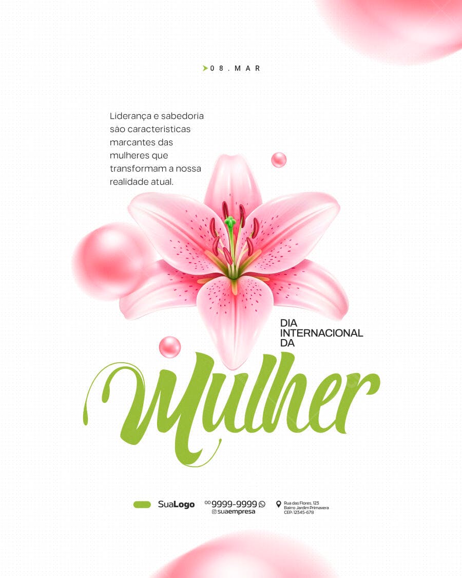 Post Dia Internacional da Mulher 8 de Março PSD Editável