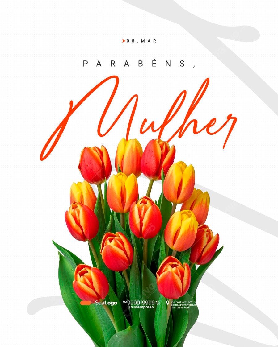 Post Instagram Dia da Mulher 8 de Março Tulipas PSD Editável